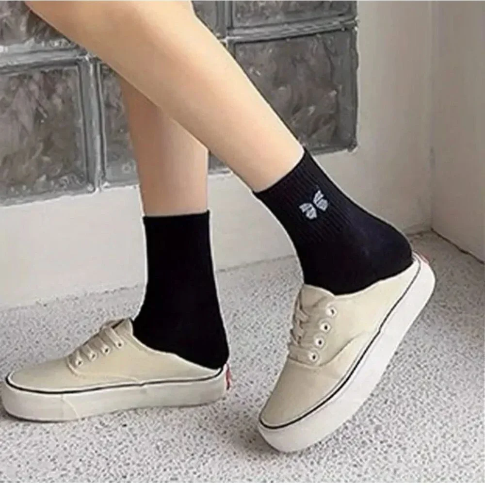 Butterfly ribbed ankle socks bundle pack
